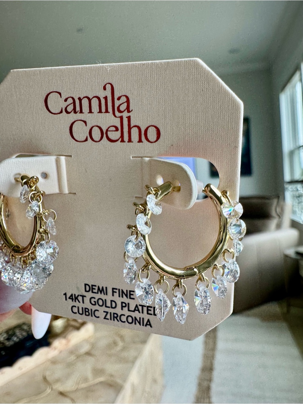 Camila Coelho 14k Gold Plated Cubic Zirconia Dangling Hoop Earrings
